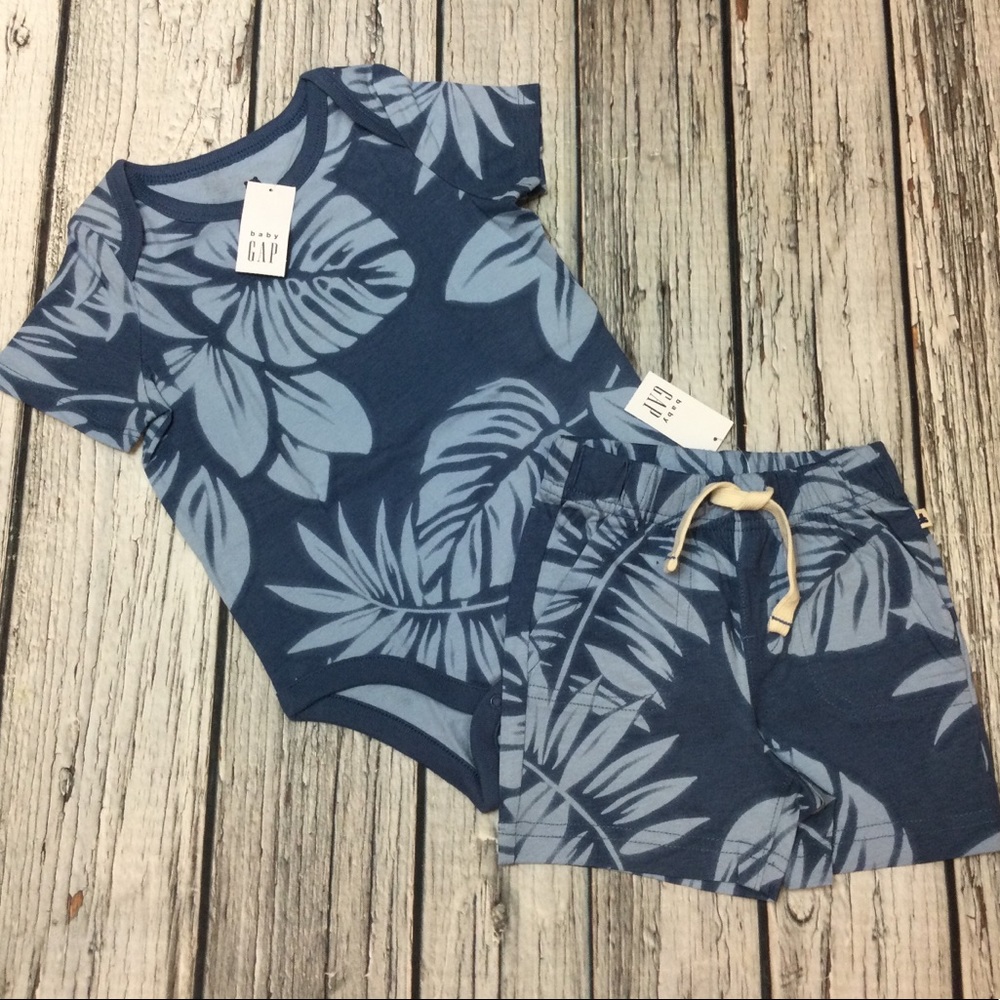 Gap Boys 12 18 24 Months Blue Tropical Shirt and Shorts Outfit - Picture 1 of 4